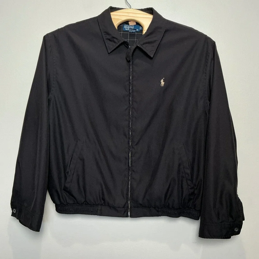 VTG 90's Polo Ralph Lauren Bi Swing Harrington Zip Up Jacket Black Men's XXL